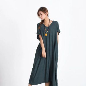 Women's linen Short Sleeves Summer maxi dress loose linen cotton kaftan oversize